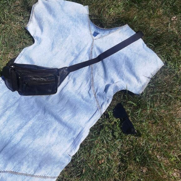 80s Super Soft Denim Maxi Dress Shoulder Pads 90s Vintage - Picture 2 of 6